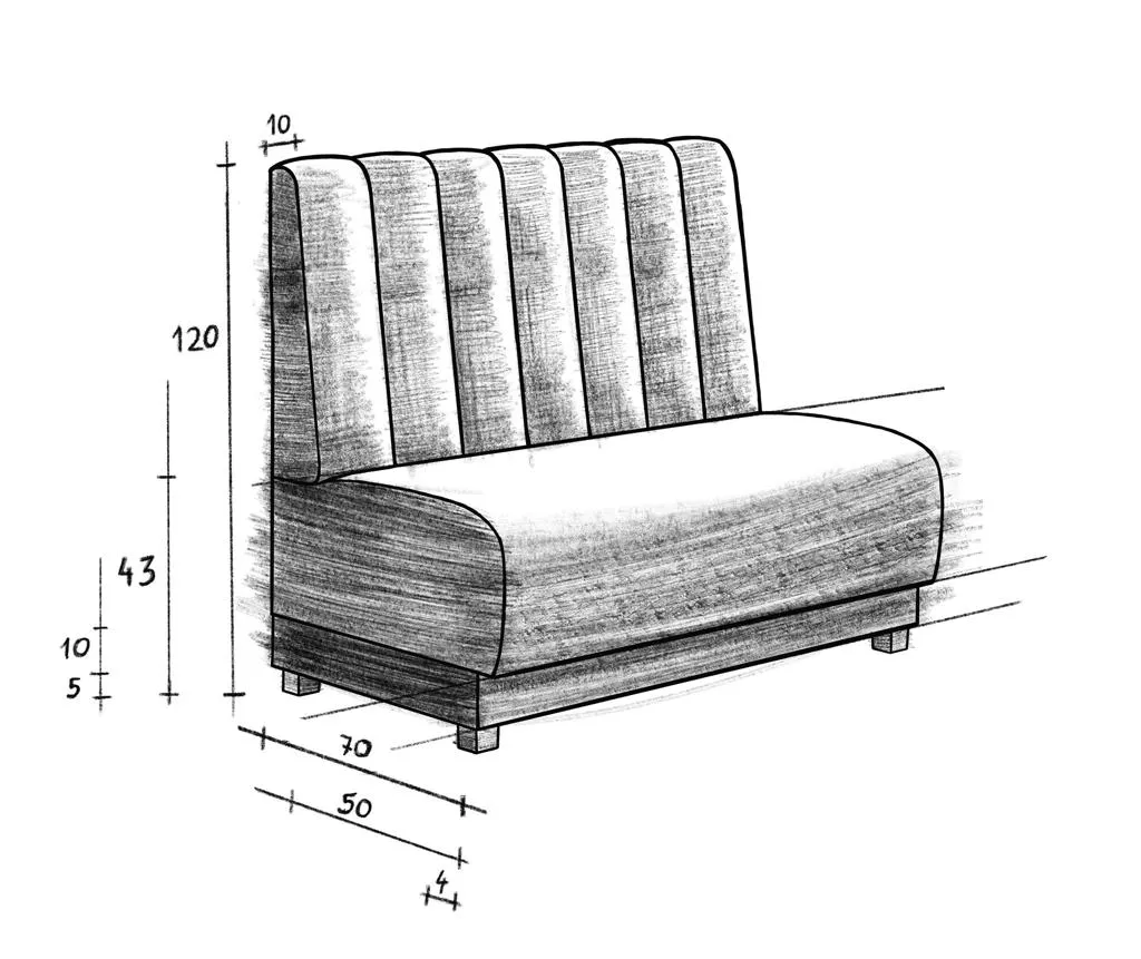 PARIS MAX restaurantsofa, teknisk tegning