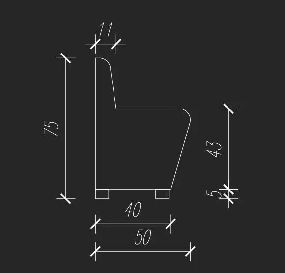 BASIC II restaurantsofa, teknisk tegning