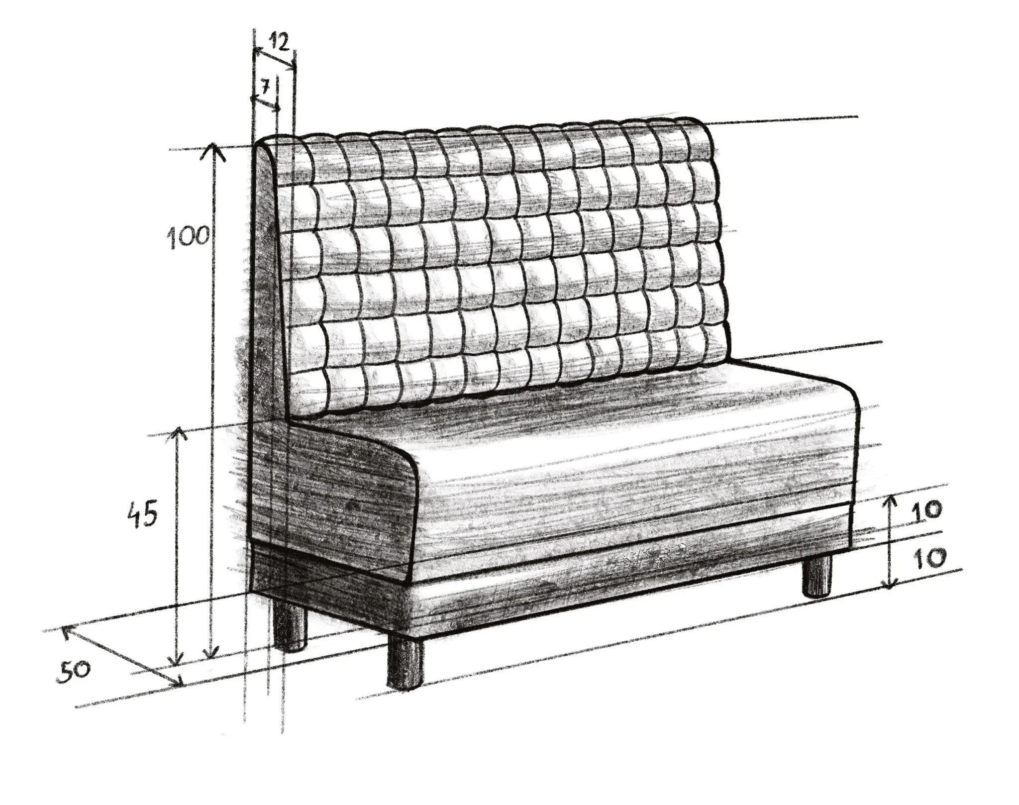 PARMA II MAX restaurantsofa, teknisk tegning