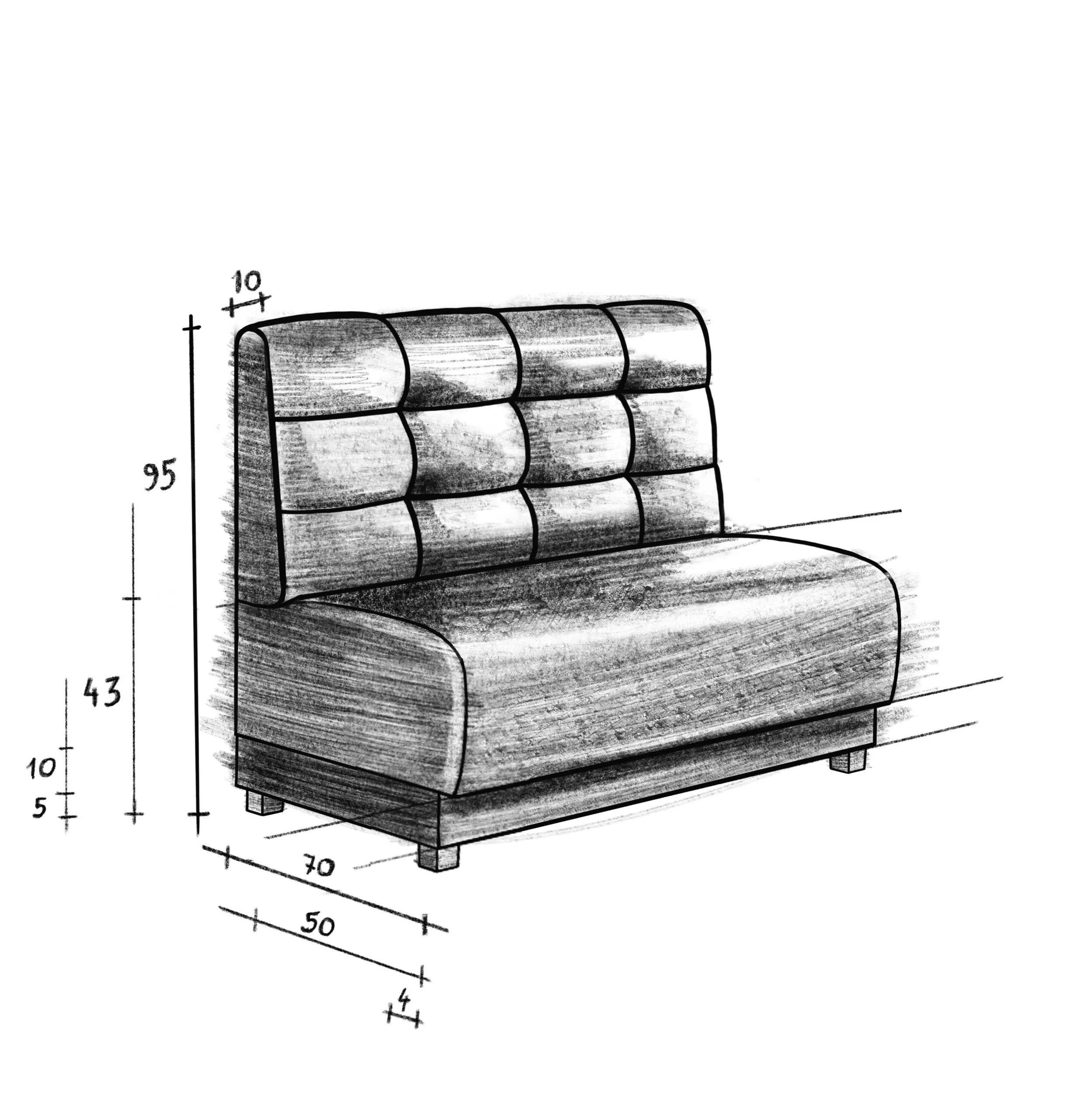 MONACO restaurantsofa, teknisk tegning