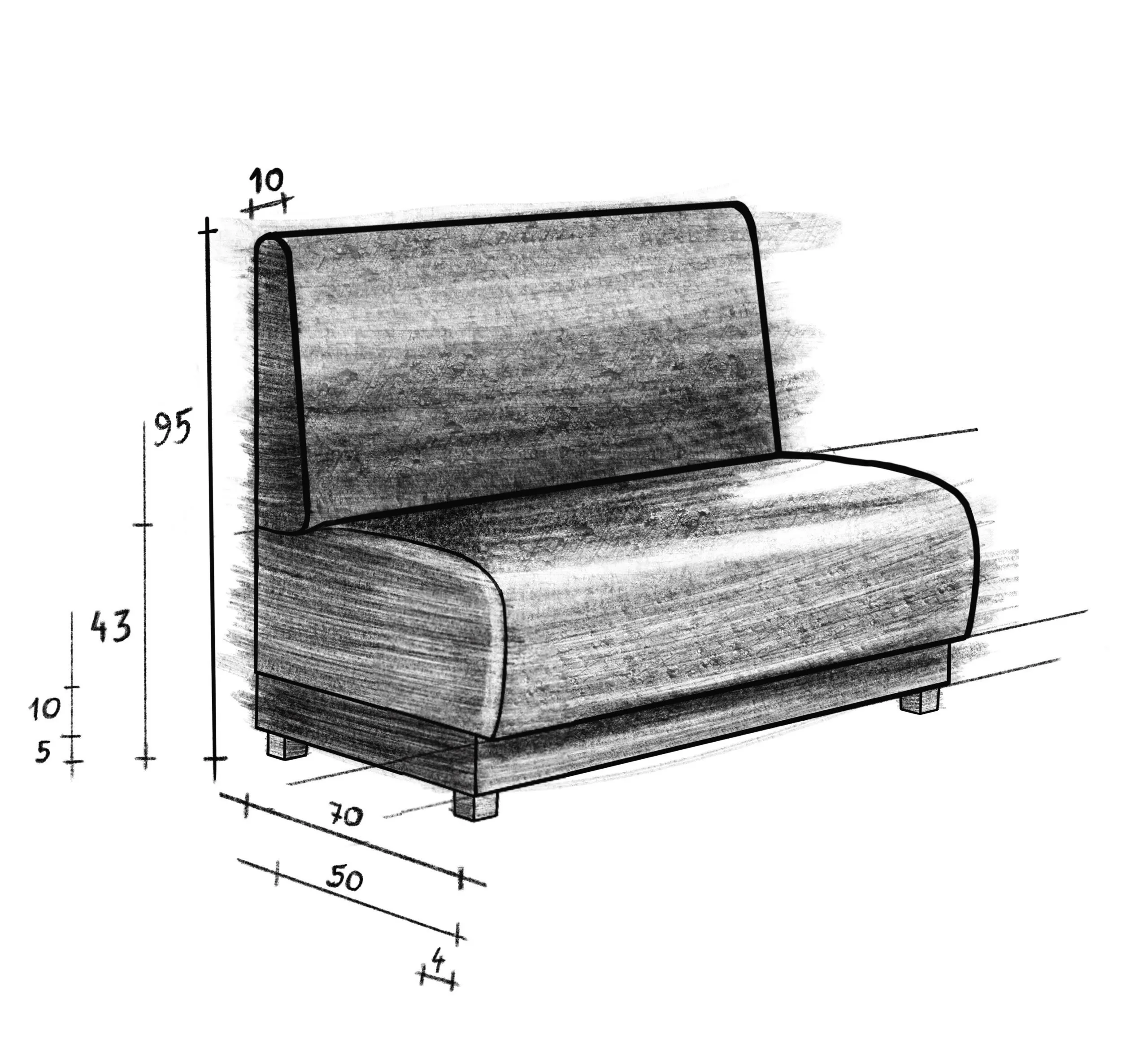 NICEA restaurantsofa, teknisk tegning