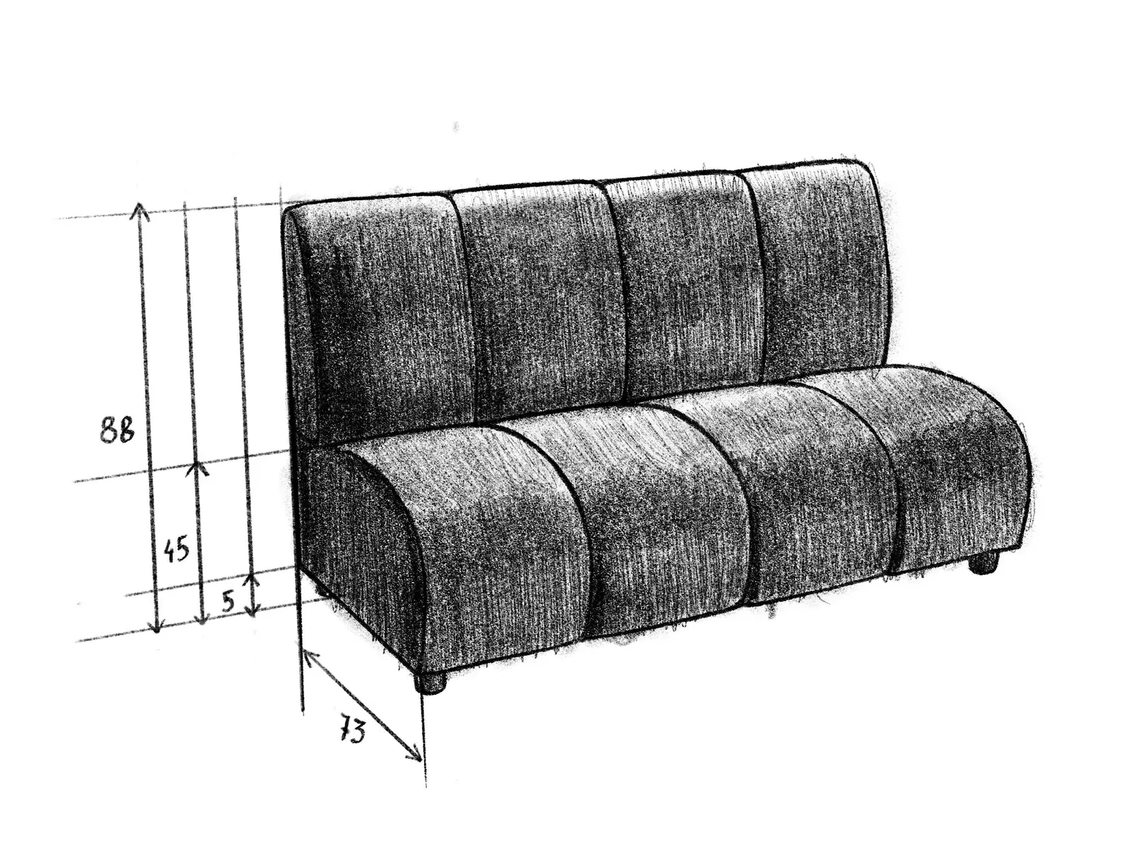 BABILON restaurantsofa, teknisk tegning