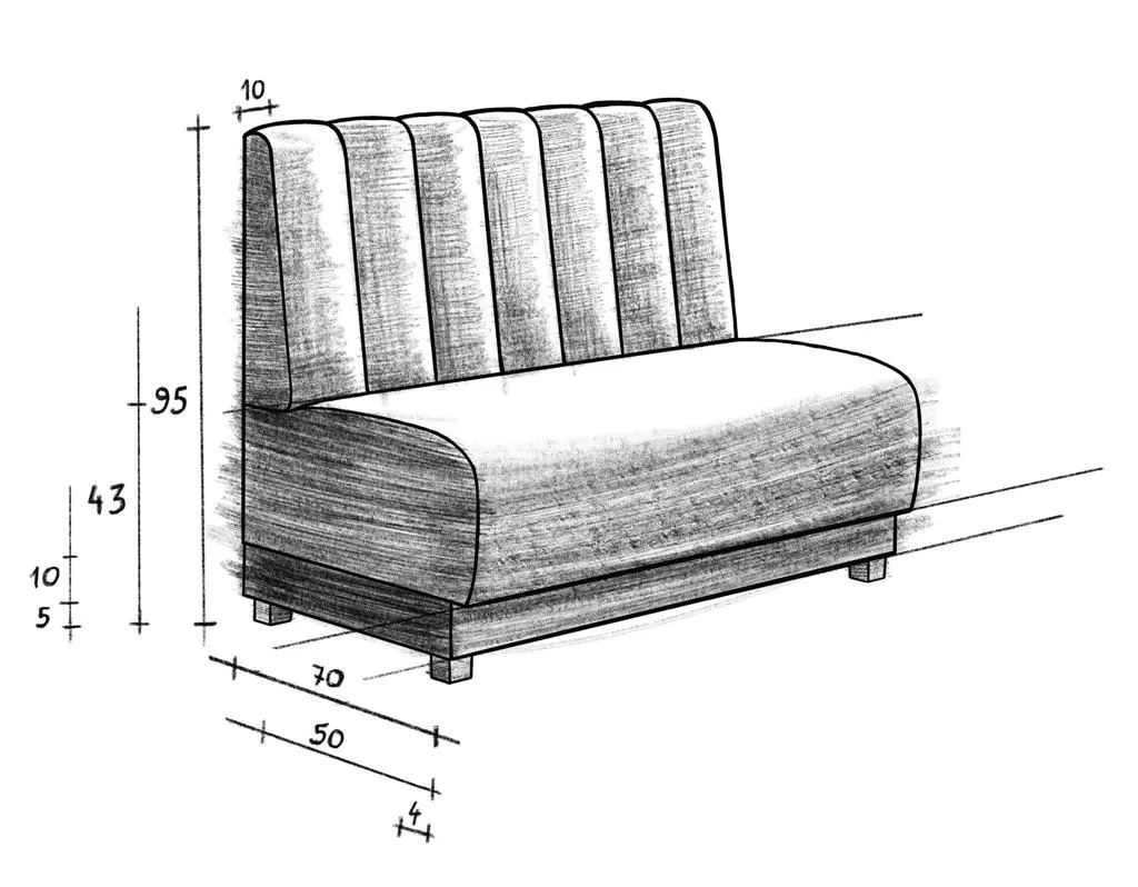 PARIS restaurantsofa, teknisk tegning