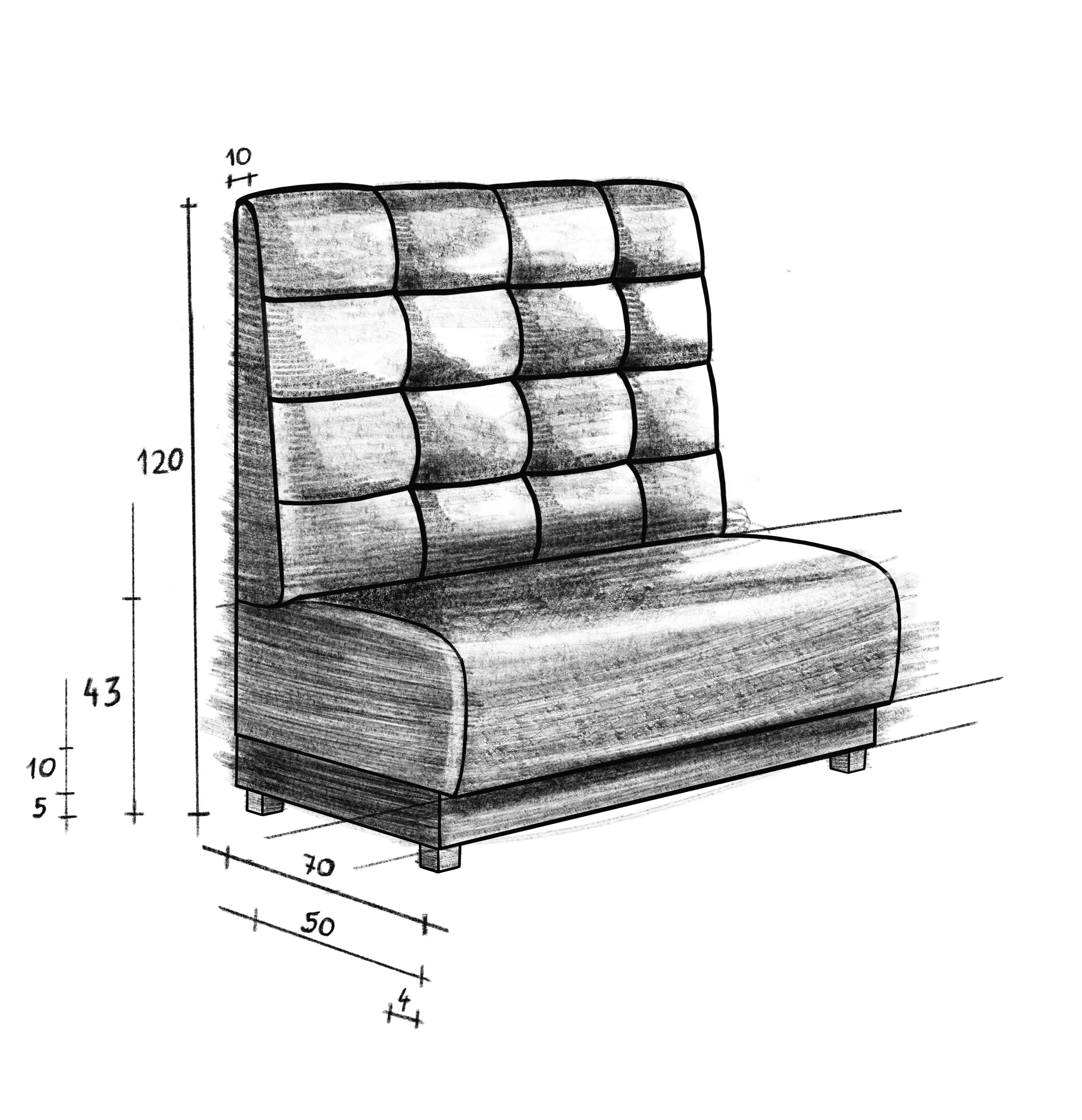 MONACO MAX restaurantsofa, teknisk tegning